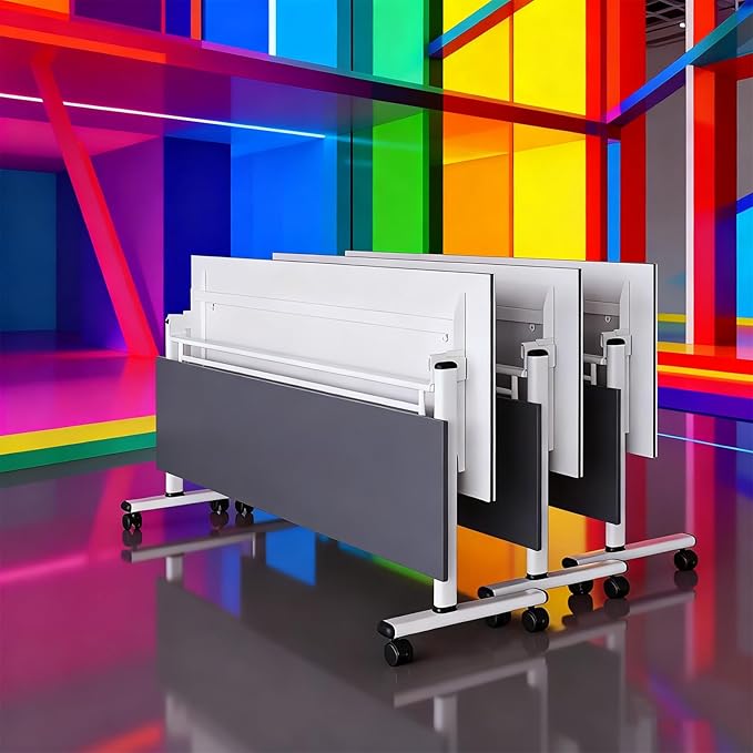 Conference Table,Folding Office Conference Room Tables On Wheels,Flip Top Mobile Folding Conference Table with White Tabletop Conference (4Pack160*60 * 75cm)