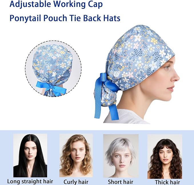 CEYAZYE 6 Pcs Satin Lined Scrub Caps Women Nurse, Surgical Hats - Image 3