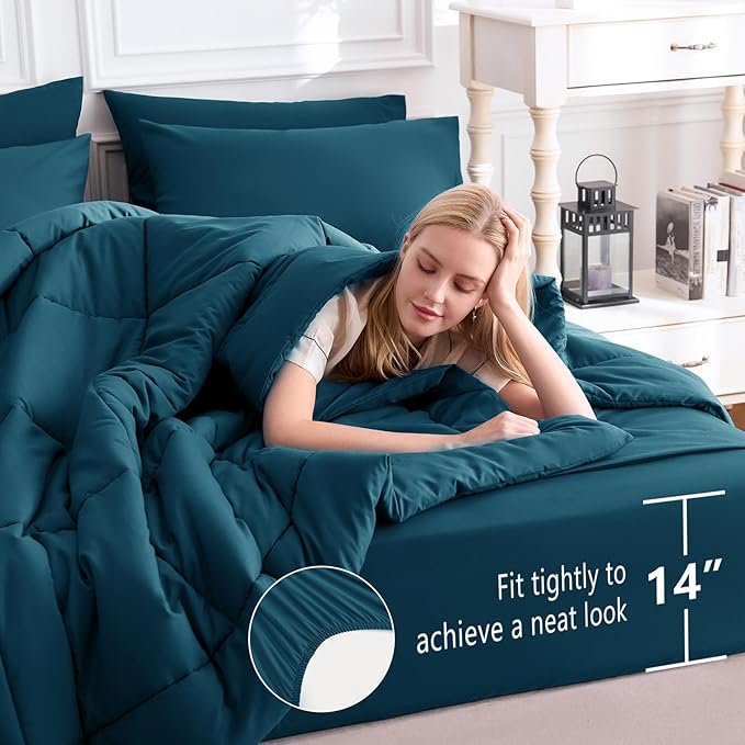 CozyLux Queen Comforter Set Lyons Blue, 7 Pieces Bed in a Bag, All Season - Image 5
