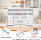 Spaclear Large Utensil Drawer Organizer Expandable Silverware Organizer for Kitchen Drawer Adjustable Cooking Utensil Holder Cutlery Flatware Tray Spatula Tools Gadgets Storage Dividers Plastic White