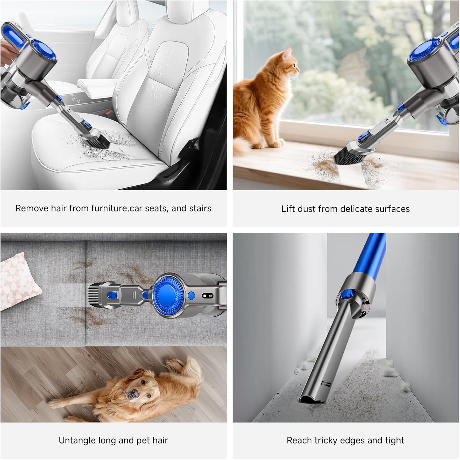 Cordless Vacuum Cleaner - 30KPa Suction Power, 45 Min Runtime, Lightweight Stick Vacuum with Removable Battery, LED Anti-Tangle Brush, Dual HEPA Filtration for Carpet, Hardwood Floors & Pet Hair