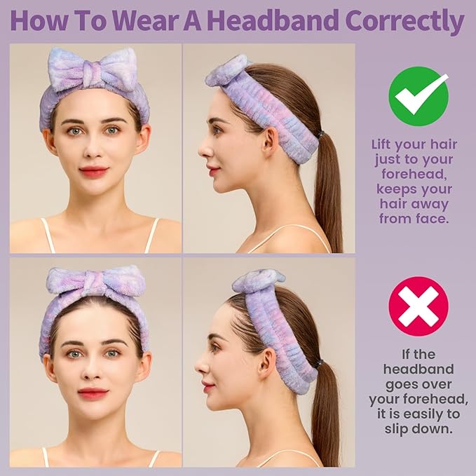 Teenitor Spa headband, Makeup Headband Set, Soft Fuzzy Bow Hair Bands - Image 5