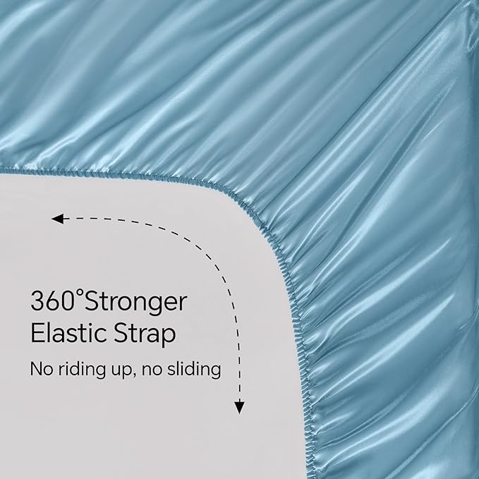 BEDELITE Satin Sheets Twin XL Size Bed Set, Luxury Soft Airy Blue Sheets - Image 5