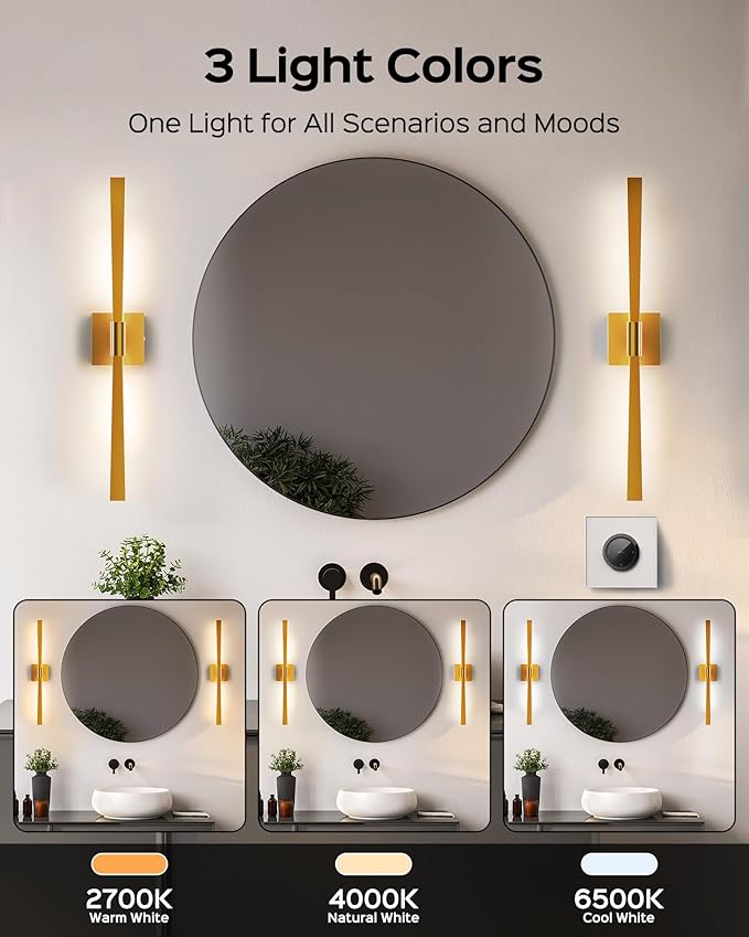 JACKYLED Modern Bathroom Light Fixtures Over Mirror 3 Color Temperatures 2-Head - Image 6