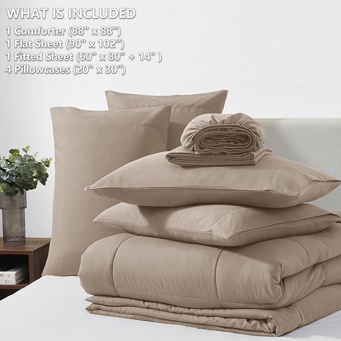 CozyLux Queen Comforter Set Khaki, 7 Pieces Bed in a Bag, Khaki Comforters - Image 6