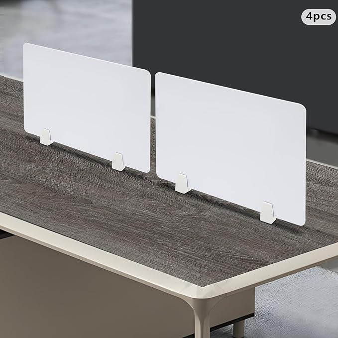 4PCS Desk Dividers Office Partitions,Privacy Desk Panel Protective, Frosted Acrylic with Clamps Classroom Privacy Shield for Offices Schools Call Centers 23.62x15.75in (White)