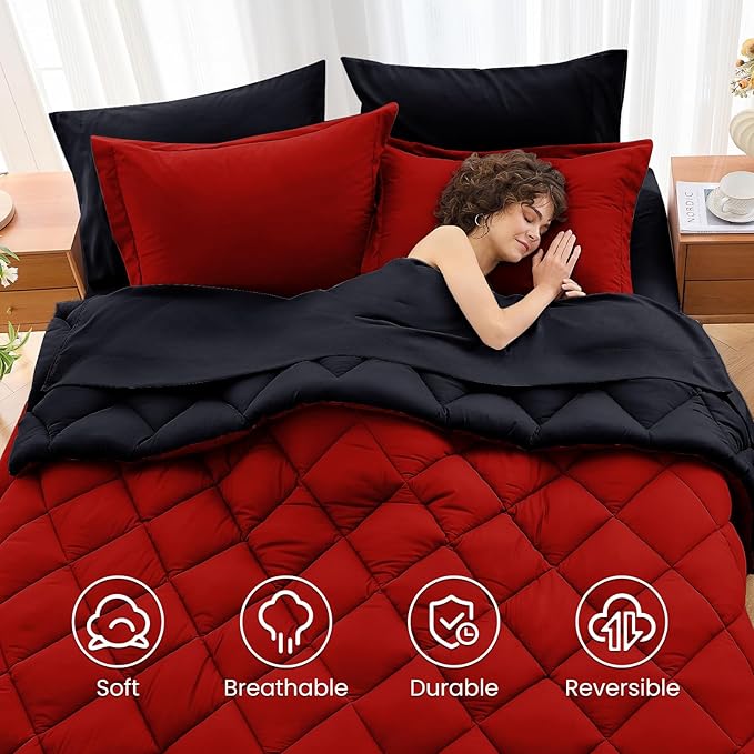 MUXHOMO 7 Pieces Oversized Queen Comforter Set, Reversible Bed in a Bag - Image 6