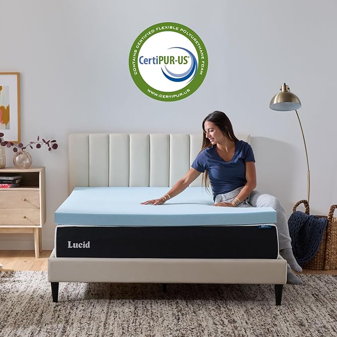 Lucid 3 Inch Memory Foam Mattress Topper, Full Size – Cooling Gel Bed Topper – - Image 4