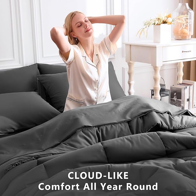 CozyLux Oversized King Comforter Sets Dark Grey, 7 Pieces Bed in a Bag - Image 4