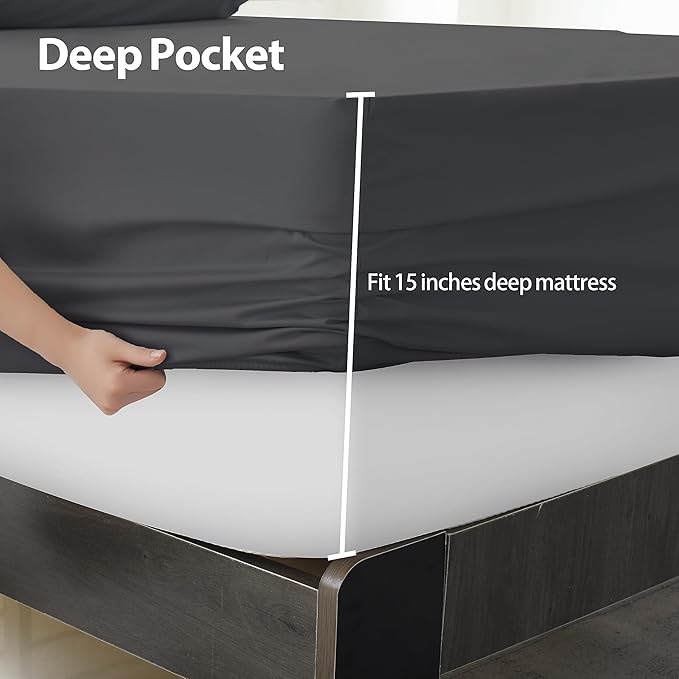 Queen Size Fitted Sheet Only Dark Grey, 100% Egyptian Cotton 600 Thread Count - Image 4