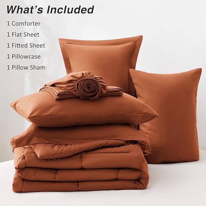 Love's cabin Twin XL Comforter Set Burnt Orange, 5 Pieces Twin XL Bed in a Bag - Image 8