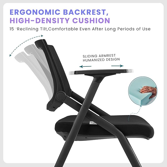 BROBRIYO, 4 Pack Stackable Conference Room Chairs with Wheels and Paddle, Ergonomic Mesh Back and Arms for Meeting, Conference, Reception, Training Room & Home Office Desk Folding Chairs (2 Boxes)