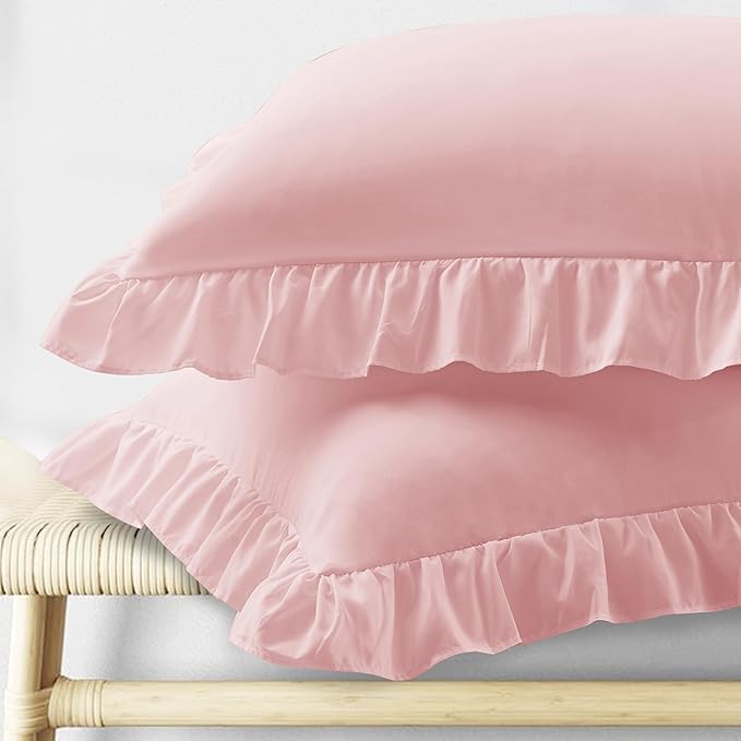 KKJIAF Ruffle Pillow Cases Queen Size Set of 2, Ruffled Pillow Covers by KKJIAF
