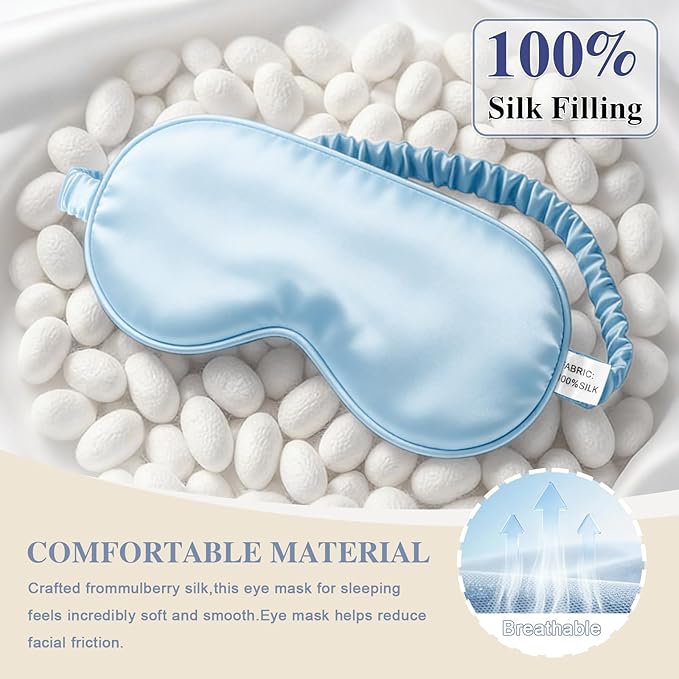Silk Sleep Mask, Eye Mask for Sleep Women Men, Mulberry Sleeping Mask - Image 3