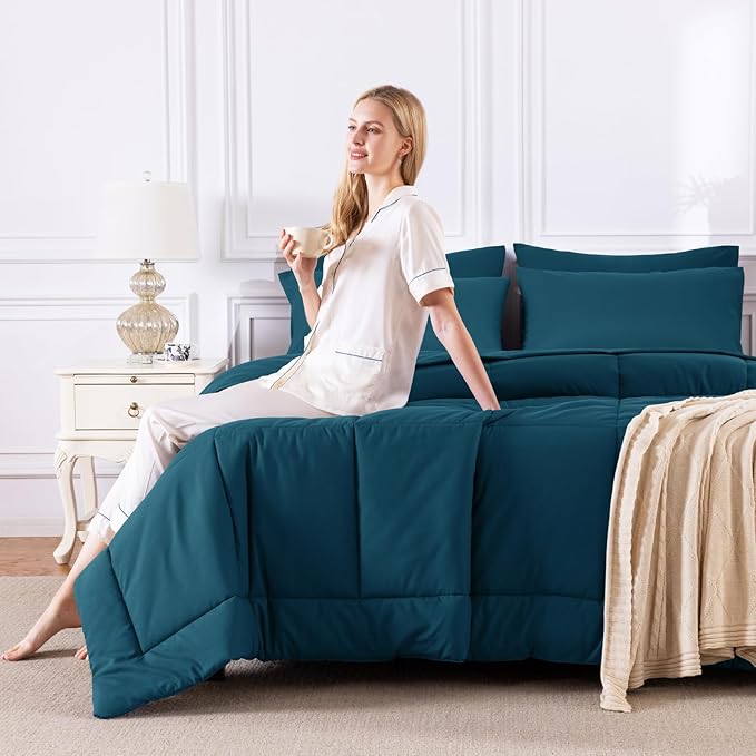 CozyLux Queen Comforter Set Lyons Blue, 7 Pieces Bed in a Bag, All Season - Image 7