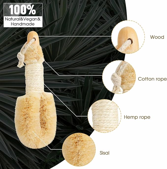 Dry Body Brush Set for Lymphatic Drainage, Natural Sisal Bristle Dry Brushing - Image 8