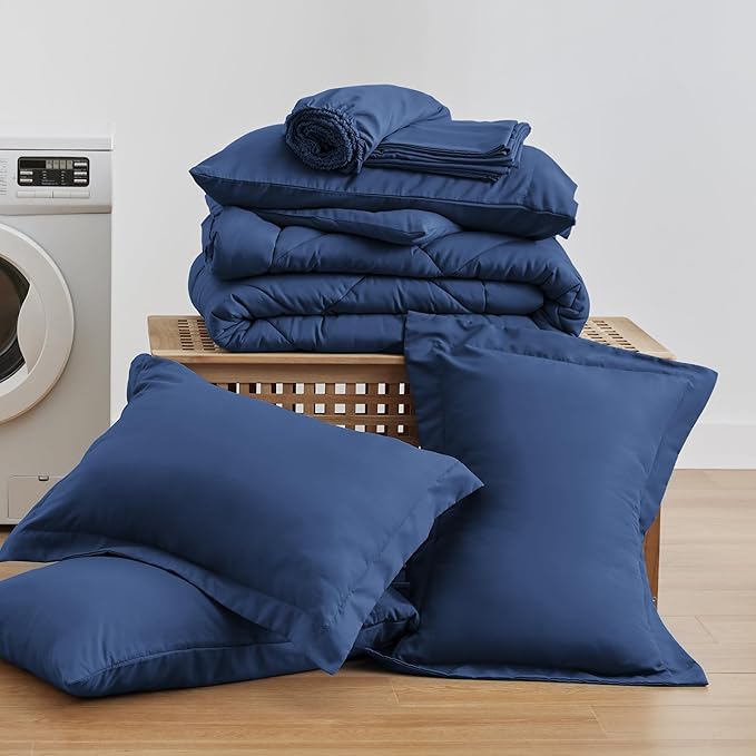 Love's cabin Queen Comforter Set Dark Blue, 7 Pieces Queen Bed in a Bag - Image 6