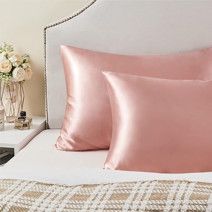 BEDELITE Satin Pillowcase with Zipper, Rose Pink King Size Pillow Cases Set of 2 - Image 6