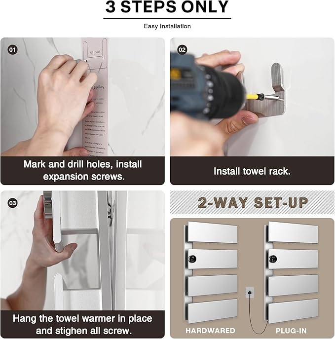 K&KALONZO Electric Towel Warmer, 18.35" W x 31" H Wall-Mounted Towel Heater - Image 7