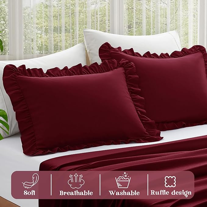KKJIAF Ruffle Pillow Cases Standard Size Set of 2, Ruffled Pillow Covers - Image 4