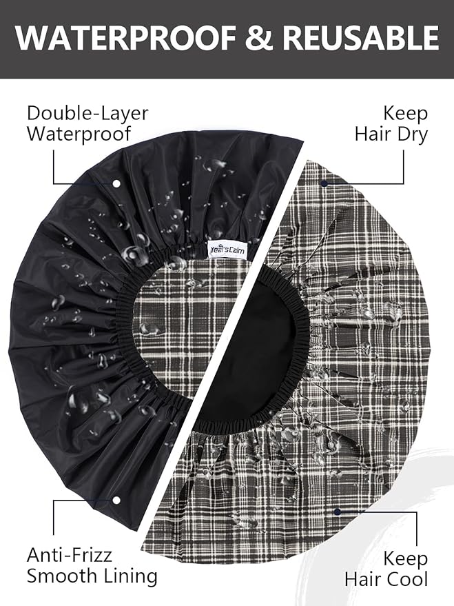 Years calm Men Shower Cap Reusable Waterproof, Dual-Layer Design, Double-Sided - Image 2
