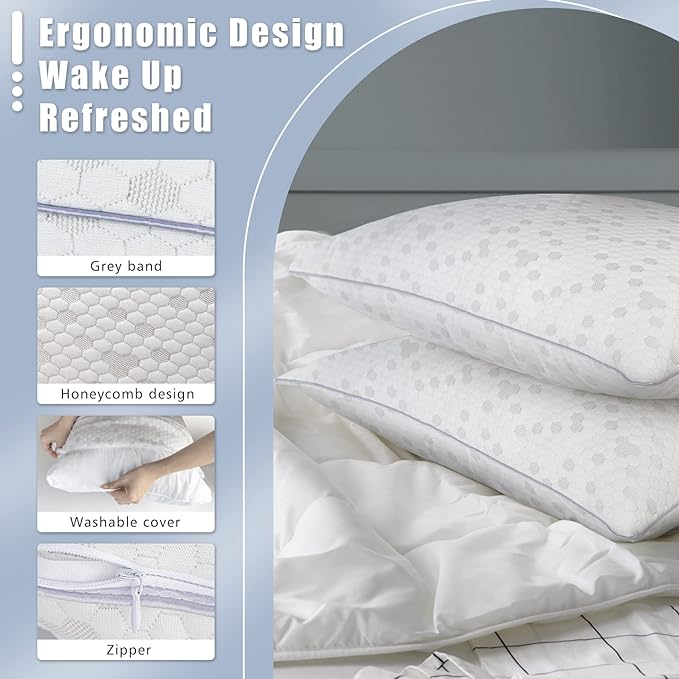 HIMOON Shredded Memory Foam Pillows, Medium Firm Standard Size Pillows 2 Pack - Image 4