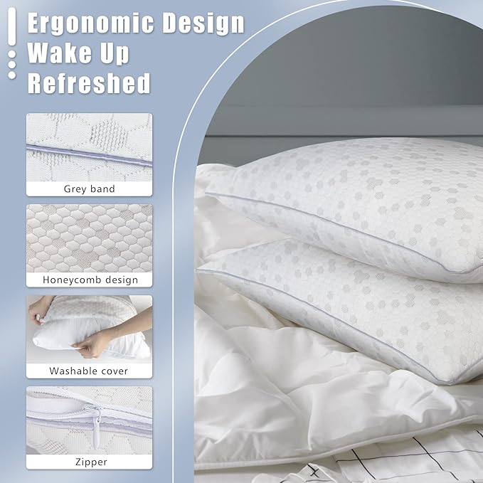 HIMOON Shredded Memory Foam Pillows, Medium Firm King Size Pillows 2 Pack - Image 4