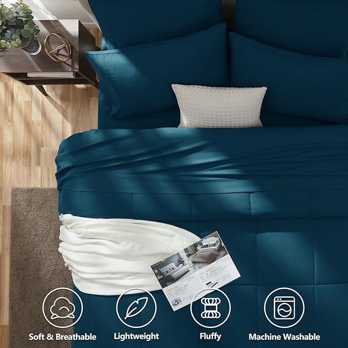 CozyLux Queen Comforter Set Lyons Blue, 7 Pieces Bed in a Bag, All Season - Image 2