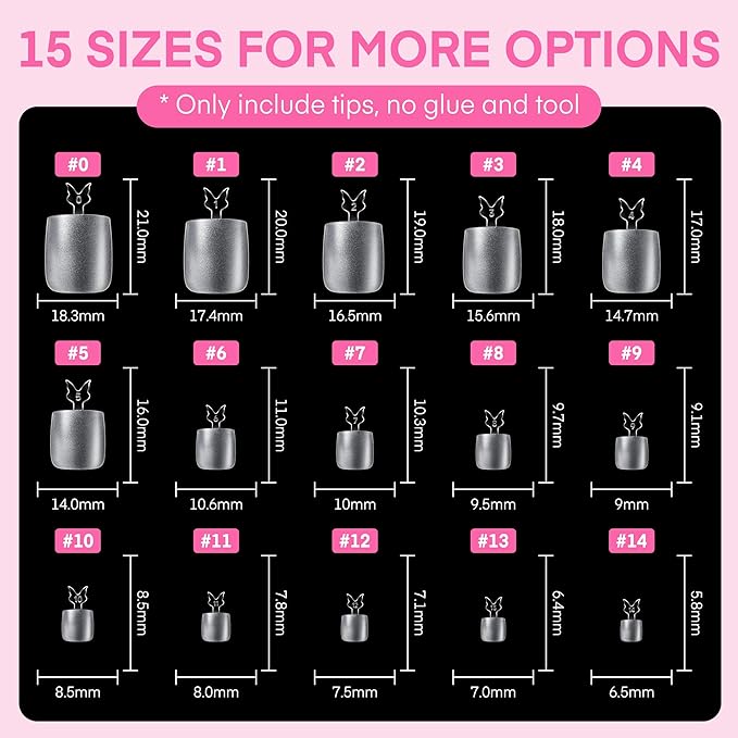 UNA GELLA Square Toe Nail Tips 216Pcs 15Sizes Full Cover Long Wider Toe Nail - Image 7