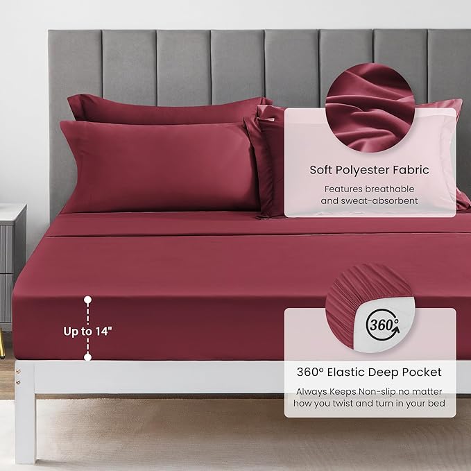 Love's cabin Twin XL Comforter Set Burgundy, 5 Pieces Twin XL Bed in a Bag - Image 5