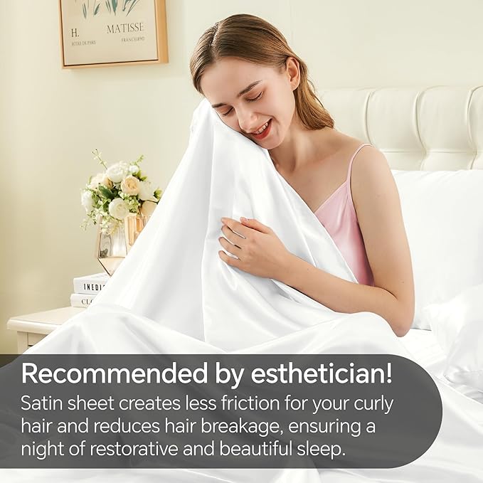 BEDELITE Satin Sheets Twin Size Bed Set, Luxury Soft White Silky Sheets - Image 4