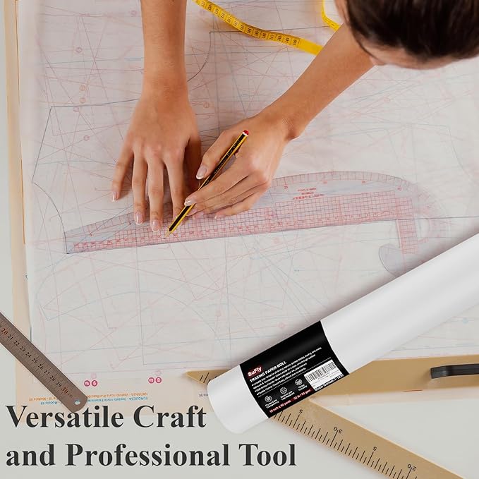 SuFly Tracing Paper Roll 18 Inch Wide x 30 Yards - Smooth Transparent 30lb/50gsm Trace Paper Roll for Drawing, Sketching, Sewing Patterns & Technical Drafts.