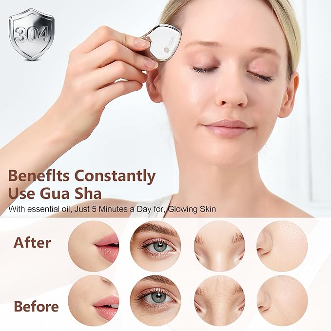 2Pcs Stainless Steel Gua Sha Facial Tools, Face and Body Skin Massage, Scraping - Image 4