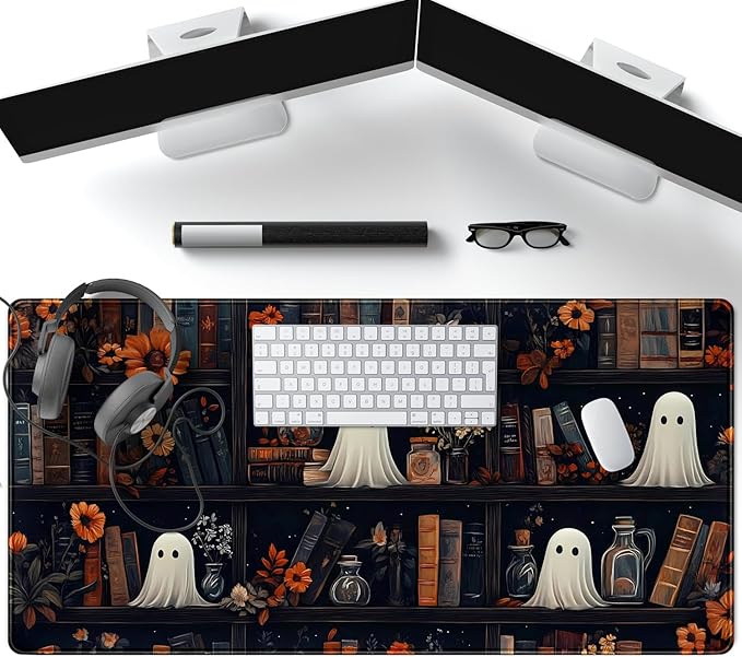 LuckyCow Cute Vintage Gothic Desk Mat Kawaii Dark Academia Desk Pad Medieval Large Flower XXL Mousepad Extended Laptop Computer Keyboard Mat with Stitched Edges Anti-Slip Funny Deskpad 31.5x15.8 in