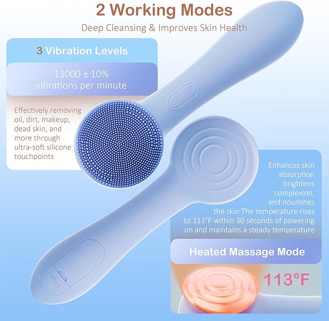 Facial Cleansing Brush Silicone Face Scrubber Waterproof Rechargeable - Image 4