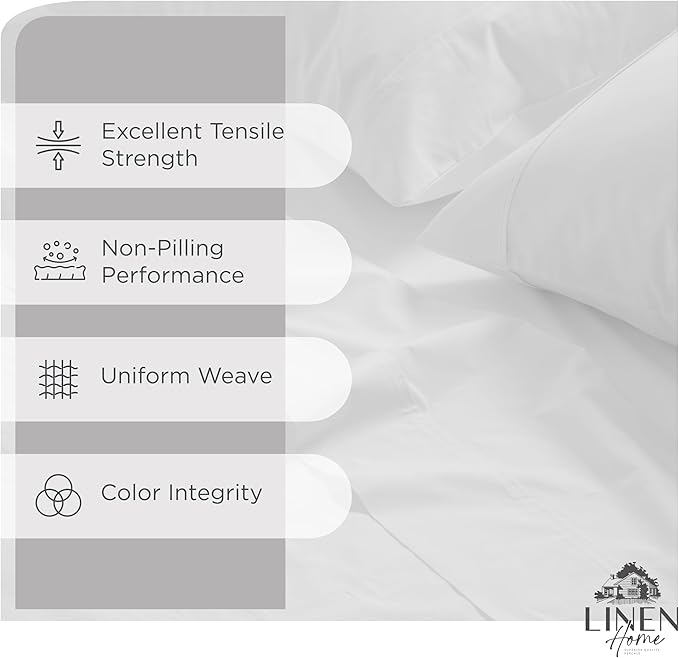 Linen Home 100% Cotton Percale Sheet Set, Twin Size, Snow White, Deep Pocket - Image 2