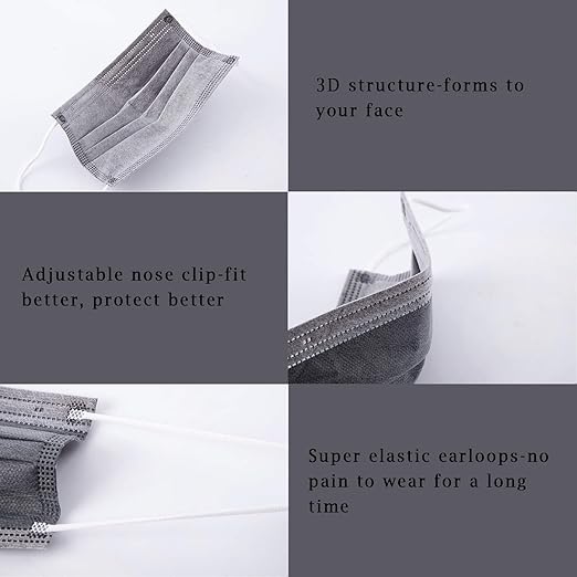 Borje Grey Disposable Face Mask 100 Pcs Grey Face Masks 3 Ply Protection Masks - Image 3