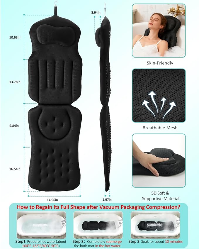 Full Body Bath Pillow for Bathtub, 5D Thick Tub Pillow for Bathtub - Image 2