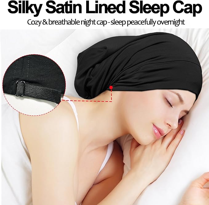 Satin Bonnet for Sleeping Night Cap, Adjustable Satin Lined Silk Bonnets Sleep - Image 2