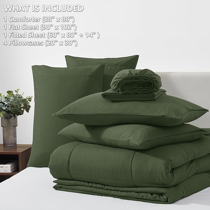 CozyLux Queen Comforter Set Olive Green, 7 Pieces Bed in a Bag, All Season - Image 6