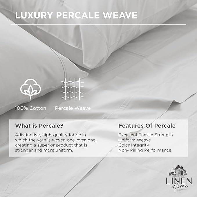 Linen Home 100% Cotton Percale 1 Flat Sheet, King Size - Image 2