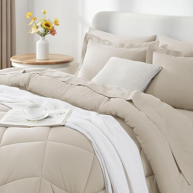 CozyLux Oversized King Comforter Set Beige - Image 3