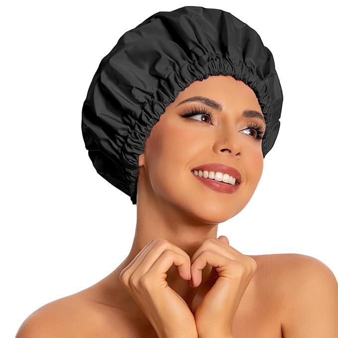 Reusable Shower Cap for Women, Large Waterproof Shower Bonnet Washable Elastic by Edoneery