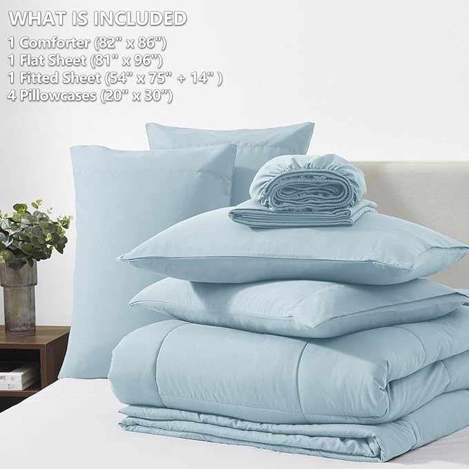 CozyLux Full Size Comforter Sets Light Blue, 7 Pieces Bed in a Bag, All Season - Image 6