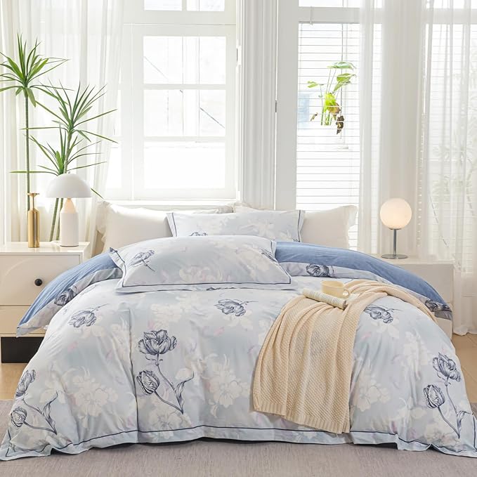 OAITE Duvet Cover Set Queen Size Floral Pattern 500 Thread Count Ultra Soft by OAITE