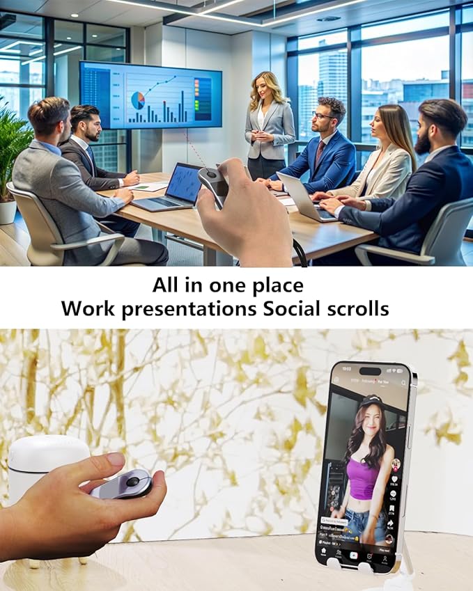 Air Mouse for PC/iOS/Android with Touchpad Rechargeable Wireless Presentation for PPT Pointer Bluetooth 2.4G Remote Control for PowerPoint/Keynote/Tiktok/Camera/Kindle App (Silver)