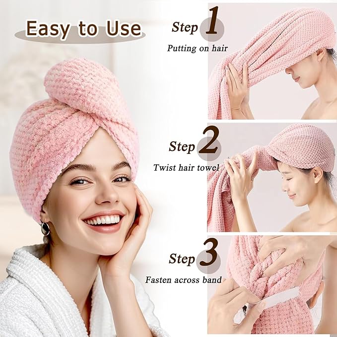 Microfiber Hair Towel Wrap Turban 2 Pack Large | Super Absorbent Quick Dry & - Image 3