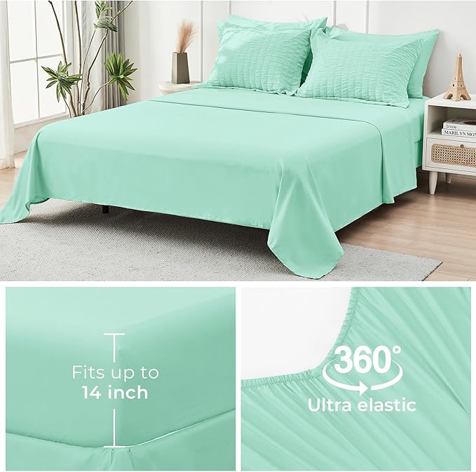 HYMOKEGE Mint Green Queen Comforter Set Seersucker 7 Pieces, All Season Luxury - Image 7