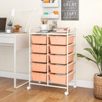 GOFLAME 10-Drawer Rolling Storage Cart, Art Craft Storage Organizer on Wheels, Multipurpose Movable Utility Cart for School, Office and Home, Peach Fuzz