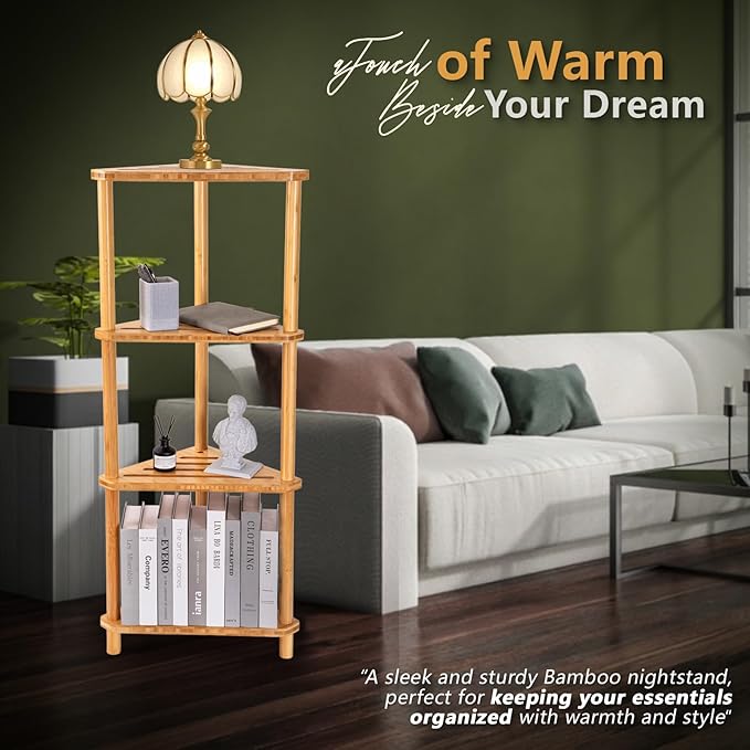 GUGIGP 4-Tier Corner Shower Caddy Stand Bamboo, Standing Corner Shower Shelf - Image 9